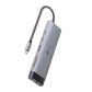 Adaptador HUB 9 en 1, 1 puerto USB-C entrada, 1 puerto HDMI 4K, 1 puerto Ethernet Gigabit, 1 puerto SD y MicroSD, 1 puerto USB-C y 3 puertos USB-A