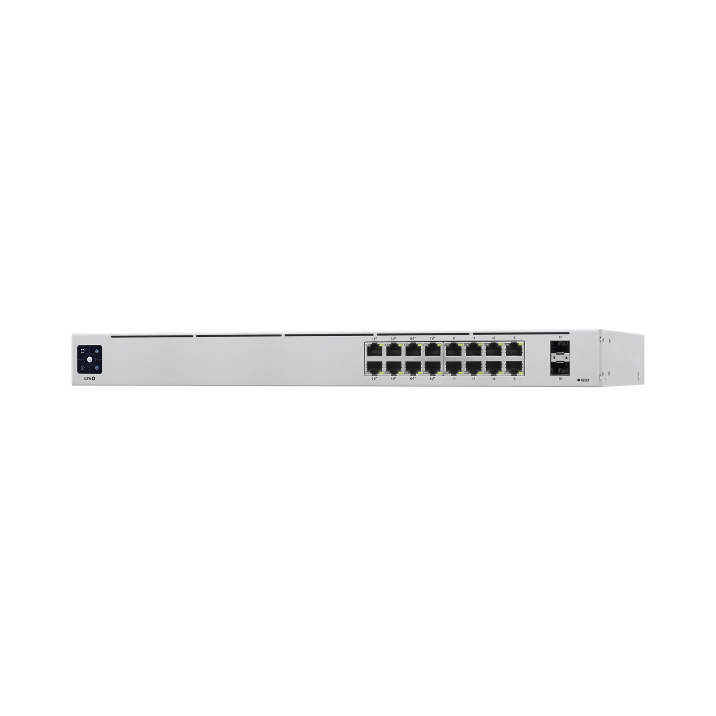 UniFi Switch USW-16-POE Gen2, Capa 2 de 16 puertos (8 puertos PoE 802.3af/at + 8 puertos Gigabit) + 2 puertos 1G SFP, 42W, pantalla informativa