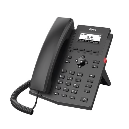 Teléfono IP empresarial para 2 lineas SIP con pantalla LCD, Puertos Gigabit, Códec Opus, conferencia de 3 vías, PoE.