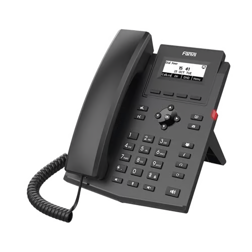 Teléfono IP empresarial para 2 lineas SIP con pantalla LCD, Códec Opus, conferencia de 3 vías, PoE.