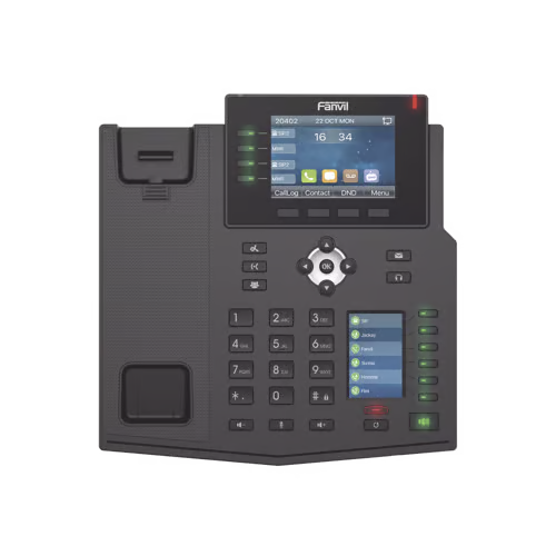 Teléfono IP Empresarial con Estándares Europeos, 16 líneas SIP con pantalla LCD a color 3.5", 30 teclas DSS/BLF, puertos Gigabit, IPv6, Opus y conferencia de 3 vías, PoE/DC