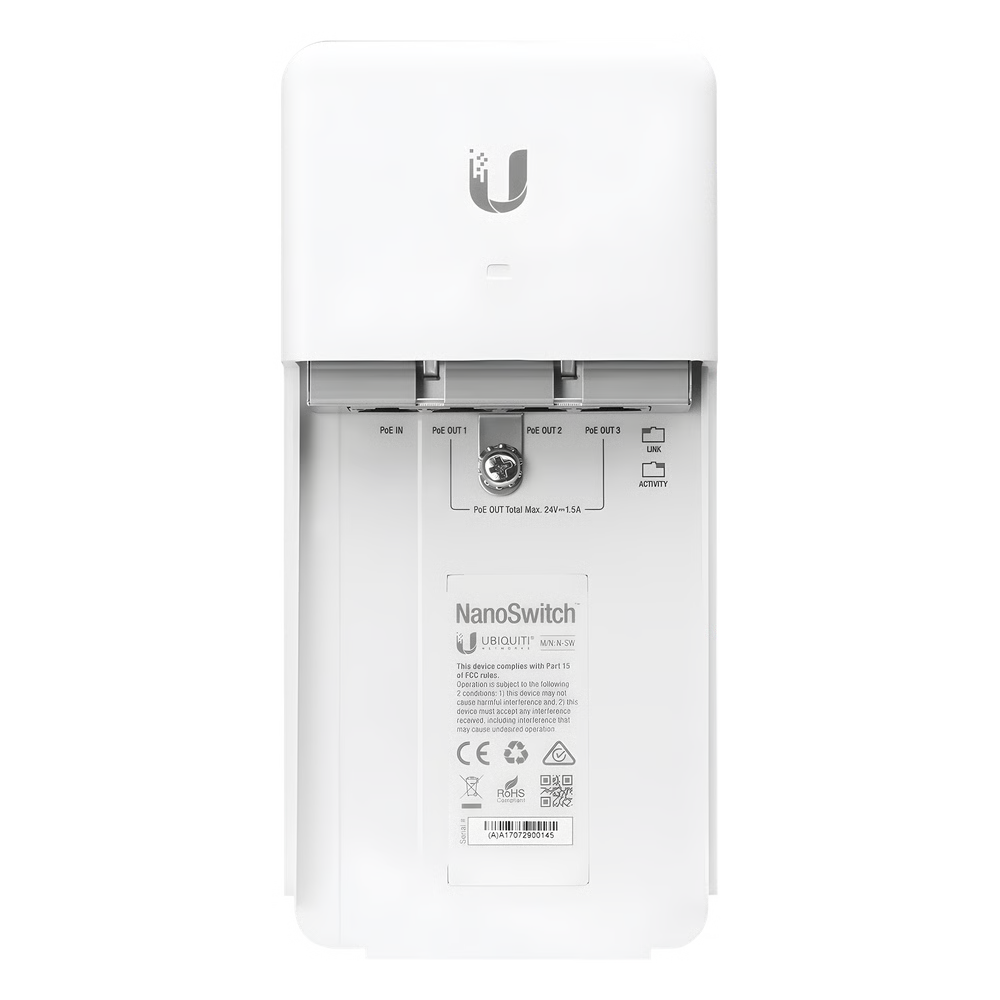 Switch PoE 24 V de Paso para Exterior con 4 Puertos Gigabit (1 PoE In, 3 PoE Out) NanoSwitch