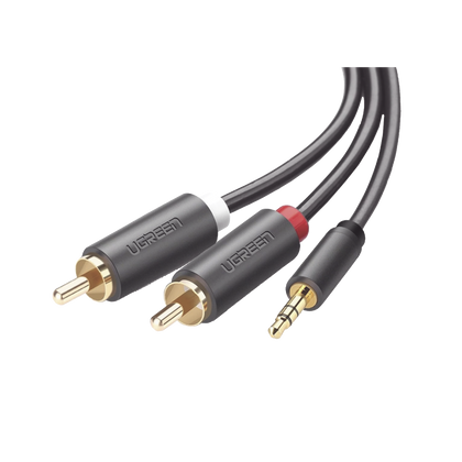 Cable Adaptador de 3.5mm Macho a 2 RCA Macho / 3 Metros / Color Gris / Blindaje Múltiple / ABS / Alta Calidad