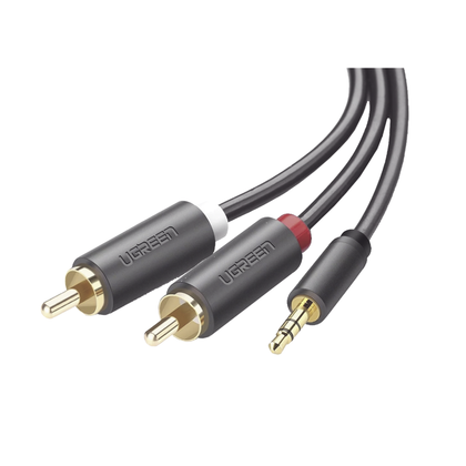 Cable Adaptador de 3.5mm Macho a 2 RCA Macho / 5 Metros / Color Gris / Blindaje Múltiple / ABS / Alta Calidad