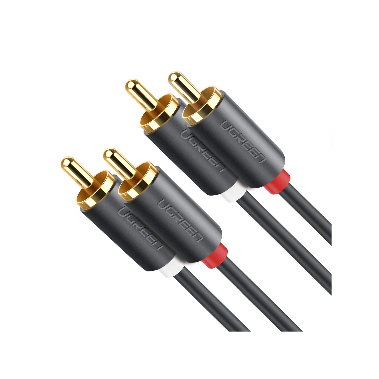 UGREEN Cable de Audio 2 RCA Macho a 2 RCA Macho / 3 Metros / Color Negro / Alta Calidad /Anillos de goma para asegurar un agarre firme al instalar o quitar el cable