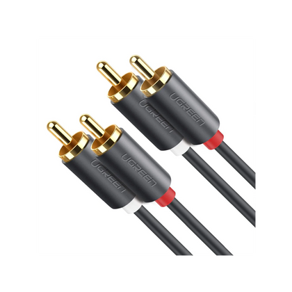 Cable de Audio 2 RCA Macho a 2 RCA Macho / 3 Metros / Color Negro / Alta Calidad /Anillos de goma para asegurar un agarre firme al instalar o quitar el cable