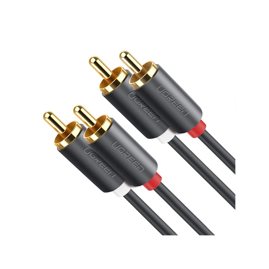 UGREEN Cable de Audio 2 RCA Macho a 2 RCA Macho / 3 Metros / Color Negro / Alta Calidad /Anillos de goma para asegurar un agarre firme al instalar o quitar el cable
