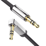 UGREEN Cable Auxiliar Plano 2 Metros / Conector 3.5mm a 3.5mm / Macho-Macho / Recto a Angulo / Ángulo de 90° en una de sus Puntas / Color Negro