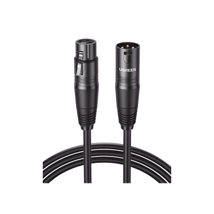 UGREEN Cable para Micrófono XLR Tipo Canon Macho a Hembra / 10 Metros / Plug & Play / Antiinterferencias / Triple Blindaje / Alta Calidad / Color Negro