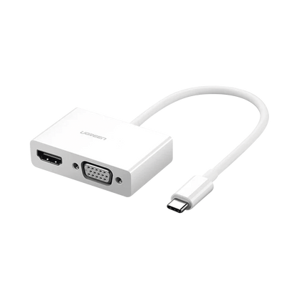 UGREEN Adaptador USB C a HDMI VGA / Compatible con Thunderbolt 3 / USB 3.1 Tipo C / HDMI 4K*2K @30Hz / VGA 1920*1080@60hz / Salidas Simultaneas en Modo Espejo / Caja de ABS / No requiere Controlador / Chip IC inteligente incorporado.