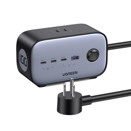 Multicontacto de Escritorio USB y Tomacorriente / 3 Puertos USB-C / 1 Puertos USB-A / 3 Tomacorriente de CA / Tecnología GaN II/ 1 USB 100W PD / Carga Rápida / Diseño Innovador en Forma de Cubo / Interruptor de Apagado.