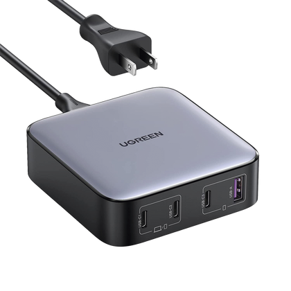 UGREEN Cargador de escritorio de 100W / 4 Puertos de Carga Rápida / 3 USB-C / 1 USB-A / Tecnología GaN II +SIC / Power Delivery 3.0 / Quick Charge 4.0 / Chip Confiable y Carga Inteligente / Optimiza la Experiencia de Carga