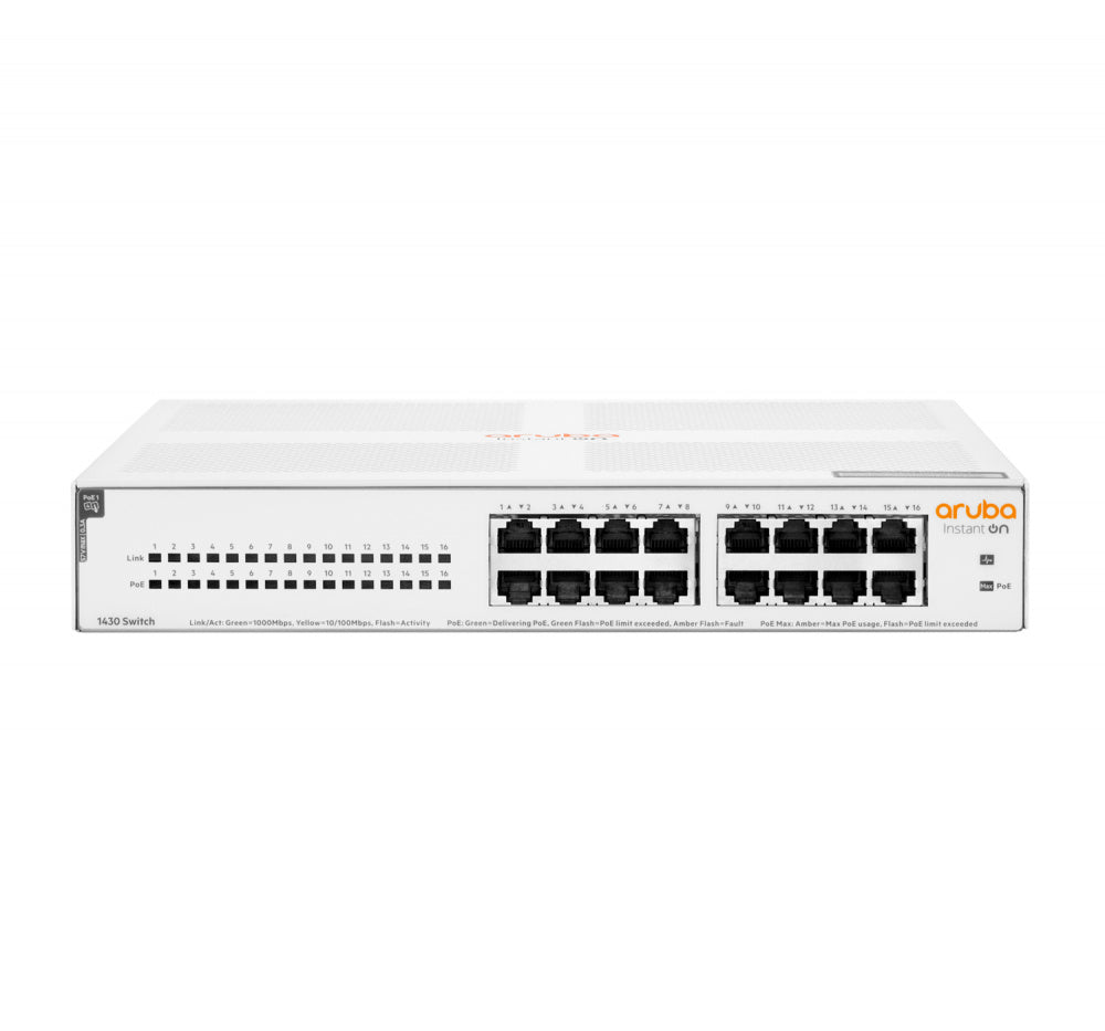 Switch Aruba Gigabit Ethernet Instant On 1430 16g, 16 Puertos Clase 4 Poe (124w) - 16 Puertos 1g, No Administrable