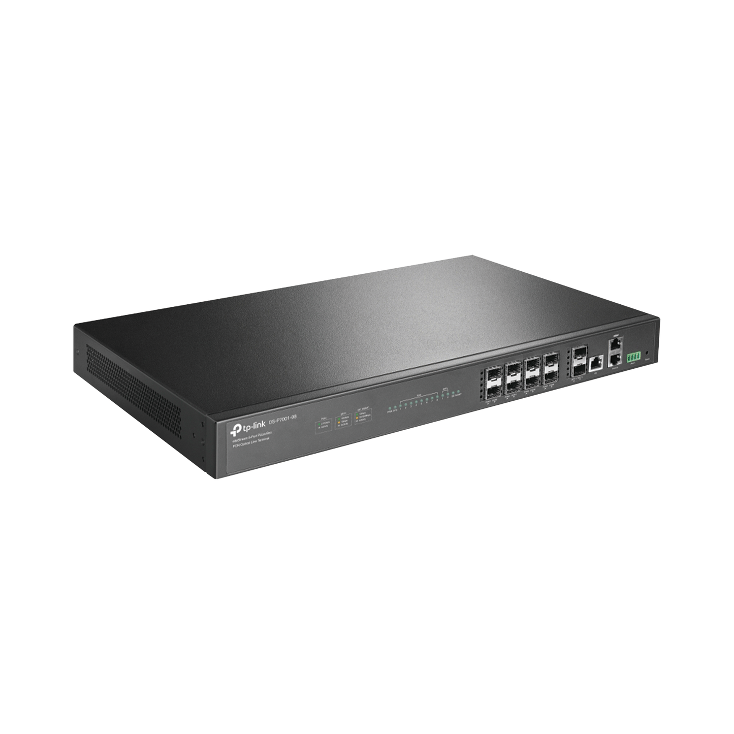 OLT de 8 puertos GPON, hasta 1,024 ONUs, 1 Gigabit RJ45,  2 puertos SFP+, Fuentes redundantes AC- AC (incluidas)
