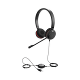 Diadema Jabra Evolve 30 Duo con conexión USB 3.5mm, micrófono con cancelación de ruido y controlador en el cable con botones e indicadores LED