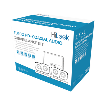 Hikvision Kit cámaras TurboHD 1080p Lite / DVR 4 canales / Audio por Coaxitron / 4 Cámaras Bala de Policarbonato con Micrófono Integrado