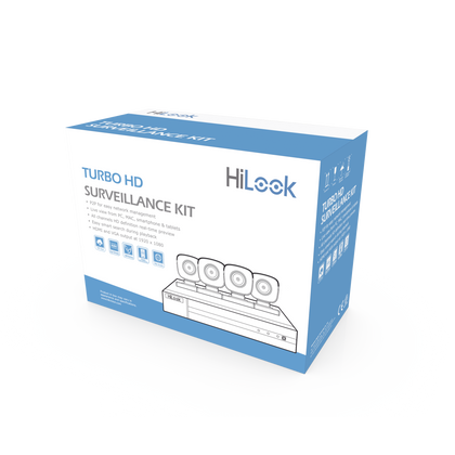 Hikvision Kit cámaras TurboHD 1080p / H.265+/ DVR 4 canales / 4 Cámaras Bala de Metal / Fuente de Poder / Accesorios de Instalación