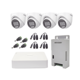 Hikvision Kit cámaras TurboHD 1080p  DVR 4 Canales con audio por coaxitron 4 Cámaras con Micrófono y  106° Visión/  luz blanca + IR visión nocturna