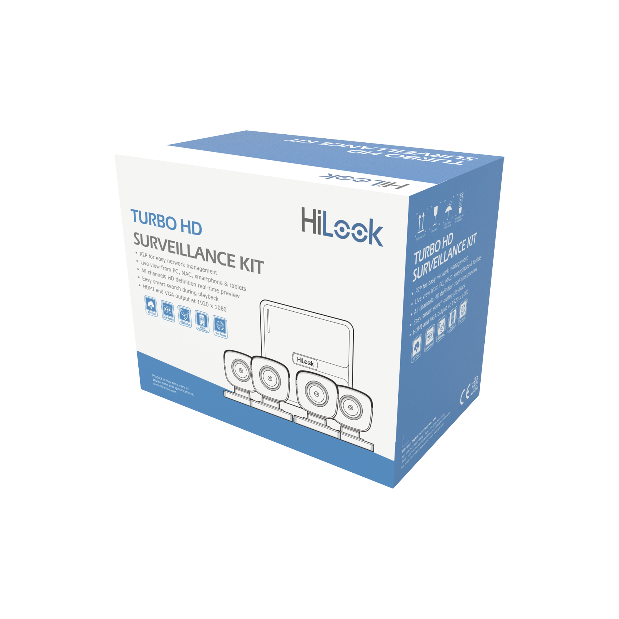 Hikvision Kit cámaras TurboHD 720p / DVR 4 canales / 4 Cámaras Bala de Policarbonato / 4 Cables 18 Mts / 1 Fuente de Poder Profesional