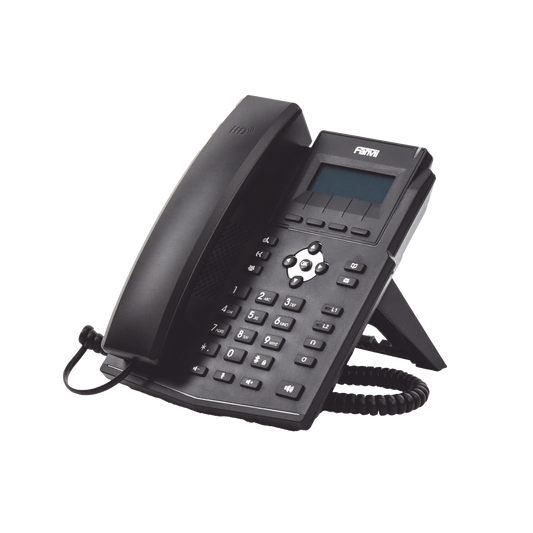 Teléfono IP empresarial para 2 lineas SIP con pantalla LCD, Puertos Gigabit, Códec Opus, conferencia de 3 vías, PoE.